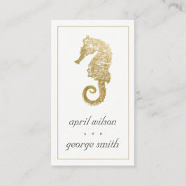 ELEGANT GOLD FOIL NAVY SEAHORSE WEDDING WEBSITE VISITEKAARTJE