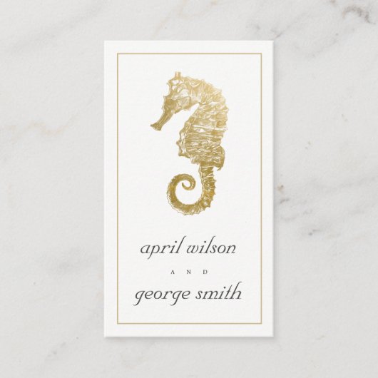 ELEGANT GOLD FOIL NAVY SEAHORSE WEDDING WEBSITE VISITEKAARTJE (Voorkant)