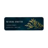 ELEGANT GOLD FOIL NAVY UNDERWATER SEAWEEDS WEDDING ETIKET (Voorkant)