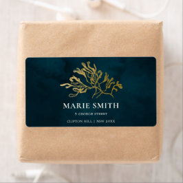 ELEGANT GOLD FOIL NAVY UNDERWATER SEAWEEDS WEDDING ETIKET