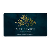 ELEGANT GOLD FOIL NAVY UNDERWATER SEAWEEDS WEDDING ETIKET (Voorkant)