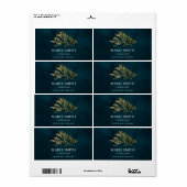 ELEGANT GOLD FOIL NAVY UNDERWATER SEAWEEDS WEDDING ETIKET (Full Sheet)
