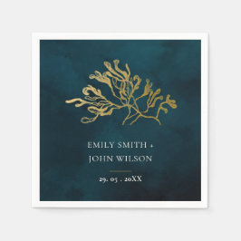 ELEGANT GOLD FOIL NAVY UNDERWATER SEAWEEDS WEDDING SERVET