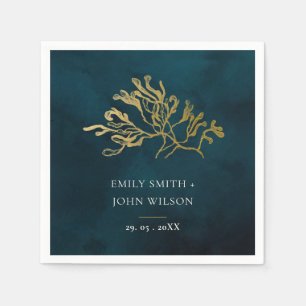 ELEGANT GOLD FOIL NAVY UNDERWATER SEAWEEDS WEDDING SERVET