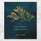 ELEGANT GOLD FOIL NAVY UNDERWATER SEAWEEDS WEDDING WIJN ETIKET (Enkel label)