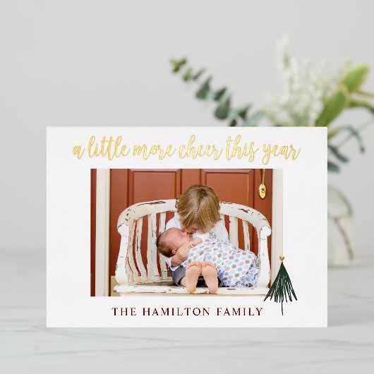 Elegant Gold Foil New Baby Foto met Kerstmis Kaart (Staand Voorkant)
