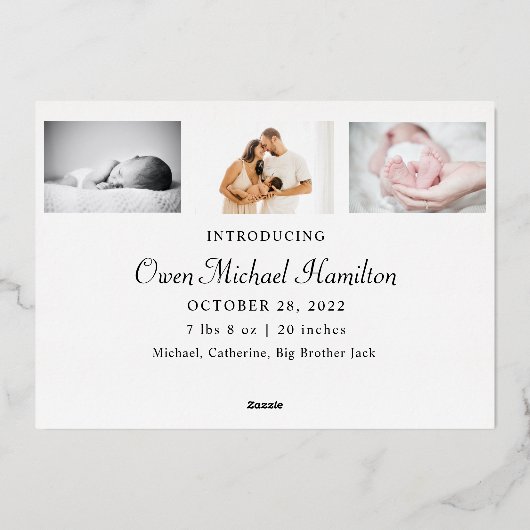 Elegant Gold Foil New Baby Foto met Kerstmis Kaart (Achterkant)