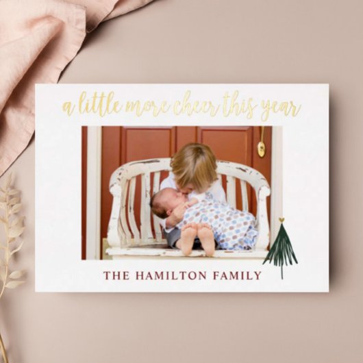 Elegant Gold Foil New Baby Foto met Kerstmis Kaart