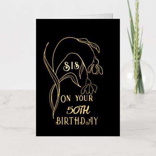 Elegant Gold Foil One Flower 50th Zuster Birthday Folie Wenskaart (Voorkant)