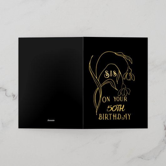 Elegant Gold Foil One Flower 50th Zuster Birthday Folie Wenskaart (Buiten Laag)