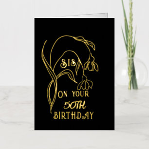 Elegant Gold Foil One Flower 50th Zuster Birthday Folie Wenskaart