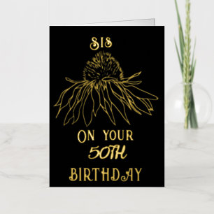 Elegant Gold Foil One Flower 50th Zuster Birthday Folie Wenskaart