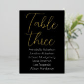 Elegant Gold Foil op Black Wedtable Number Folie Uitnodiging (Staand Voorkant)