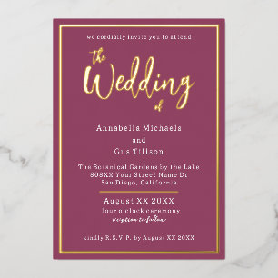 Elegant Gold Foil op Fuchsia Wedding Folie Uitnodiging