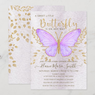 Elegant Gold Foil Paars Butterfly Baby shower Kaart