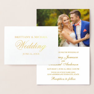 Elegant Gold Foil Photo Wedding Invitation Folie Kaarten
