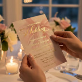 Elegant Gold Foil Pink Ribbon Wedding Folie Uitnodiging