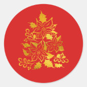 Elegant Gold Foil Poinsettias Christmas Tree Ronde Sticker (Voorkant)