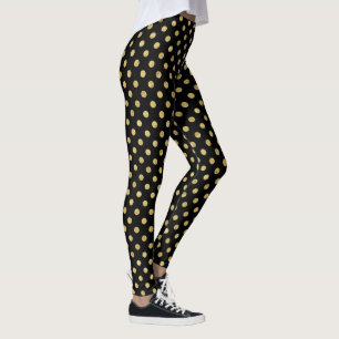 Elegant Gold Foil Polka Dot Pattern - Gold & Black Leggings