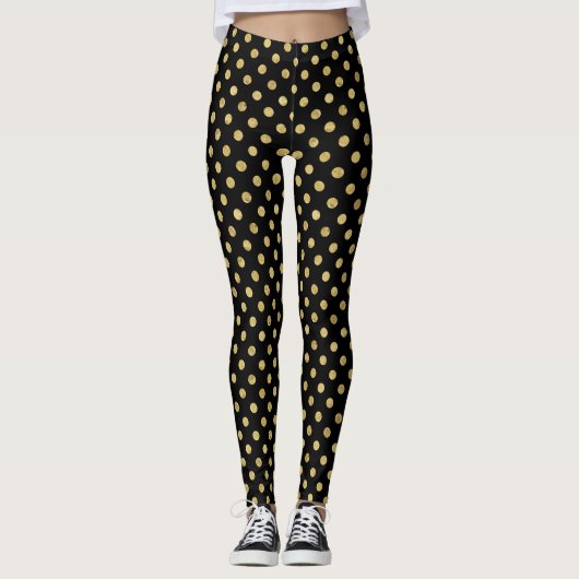 Elegant Gold Foil Polka Dot Pattern - Gold & Black Leggings (Voorkant)