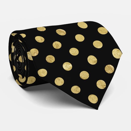 Elegant Gold Foil Polka Dot Pattern - Gold & Black Stropdas (Opgerold)
