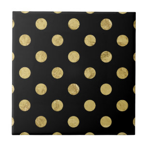 Elegant Gold Foil Polka Dot Pattern - Gold & Black Tegeltje
