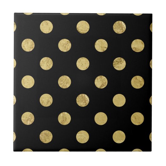 Elegant Gold Foil Polka Dot Pattern - Gold & Black Tegeltje (Voorkant)