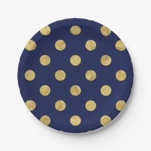 Elegant Gold Foil Polka Dot Pattern - Gold & Blue Papieren Bordje