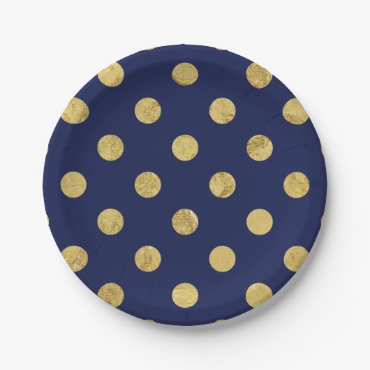 Elegant Gold Foil Polka Dot Pattern - Gold & Blue Papieren Bordje (Voorkant)