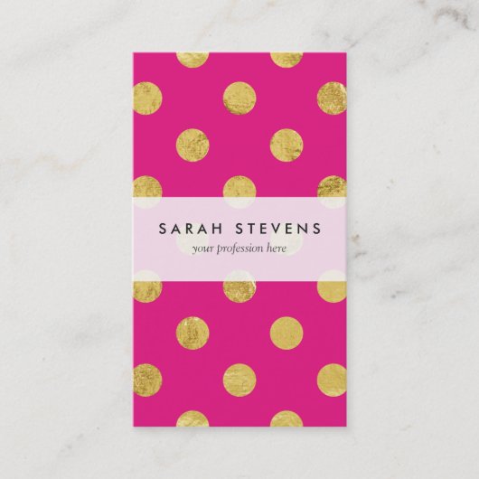 Elegant Gold Foil Polka Dot Pattern - Gold & Pink Visitekaartje (Voorkant)
