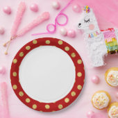 Elegant Gold Foil Polka Dot Pattern - Gold & Red Papieren Bordje (Feest)