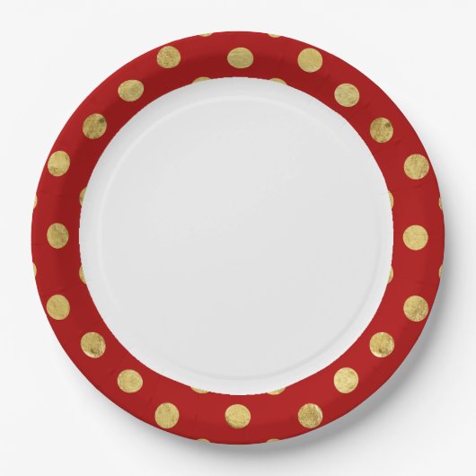 Elegant Gold Foil Polka Dot Pattern - Gold & Red Papieren Bordje (Voorkant)