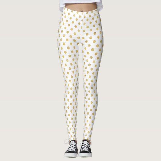 Elegant Gold Foil Polka Dot Pattern - Gold & White Leggings (Voorkant)