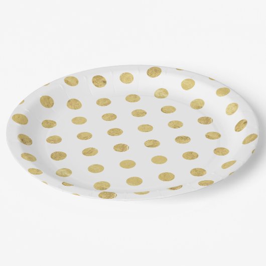 Elegant Gold Foil Polka Dot Pattern - Gold & White Papieren Bordje (Gekanteld)