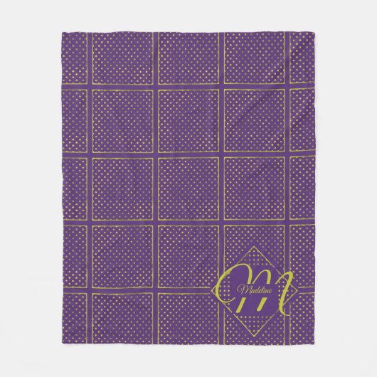 Elegant Gold Foil Polka Dots op Paarse monogram Fleece Deken (Voorkant)