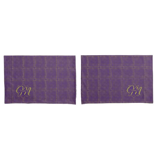 Elegant Gold Foil Polka Dots op Paarse monogram Kussensloop (Voorkant-Set)