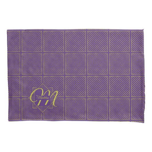 Elegant Gold Foil Polka Dots op Paarse monogram Kussensloop (Voorkant-Links)