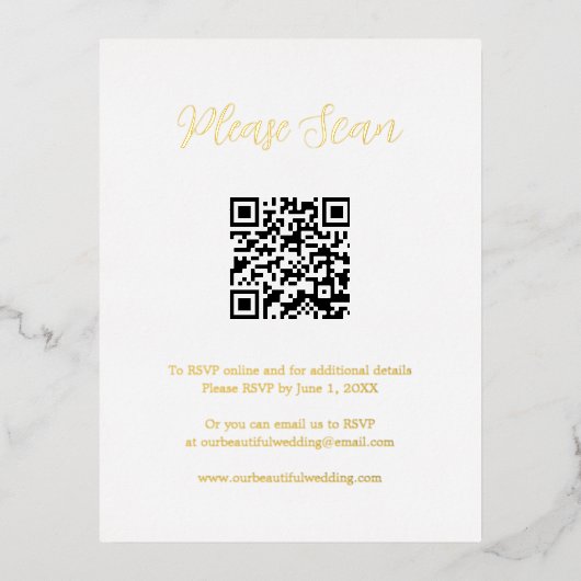 Elegant Gold Foil QR Code Wedding Enclosure Kaart (Voorkant)