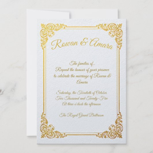 Elegant Gold Foil Royal Wedding Invitation Kaart (Voorkant)