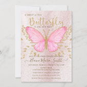 Elegant Gold Foil roze Butterfly Baby shower Invi Kaart (Voorkant)