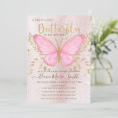 Elegant Gold Foil roze Butterfly Baby shower Invi Kaart (Staand voorkant)