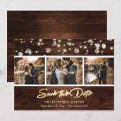 Elegant Gold Foil Rustic Wood Lights Weddenfoto Save The Date (Voorkant / Achterkant)