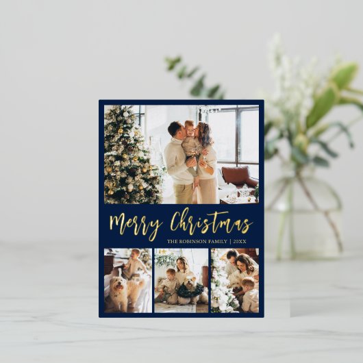 Elegant Gold Foil Script Collage Holiday Briefkaar Folie Feestdagen Briefkaart (Staand Voorkant)