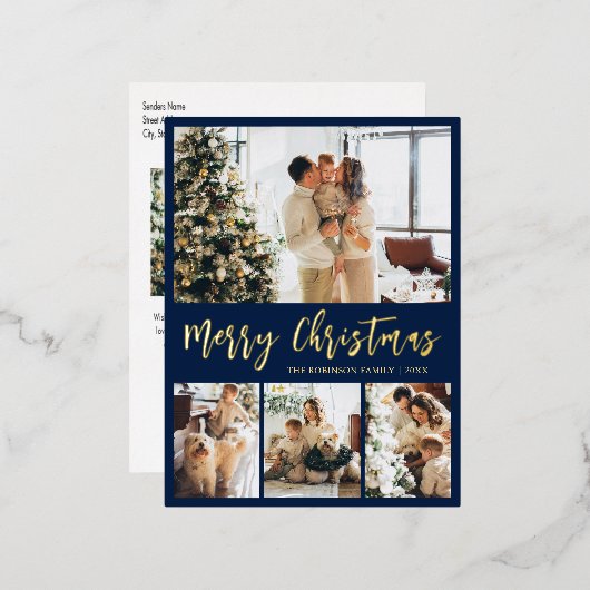 Elegant Gold Foil Script Collage Holiday Briefkaar Folie Feestdagen Briefkaart (Voorkant / Achterkant)