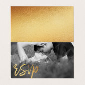 Elegant Gold Foil Script Double Photo RSVP-kaart Visitekaartje (Buitenkant ongevouwen)