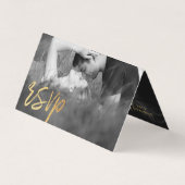 Elegant Gold Foil Script Double Photo RSVP-kaart Visitekaartje (Voorkant)