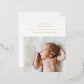 Elegant Gold Foil Script Foto geboorteaankondiging Folie Uitnodiging Briefkaart (Voorkant / Achterkant)