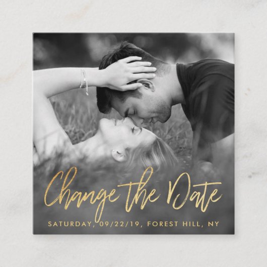 Elegant Gold Foil Script Photo Change the Date Informatiekaartje (Voorkant)