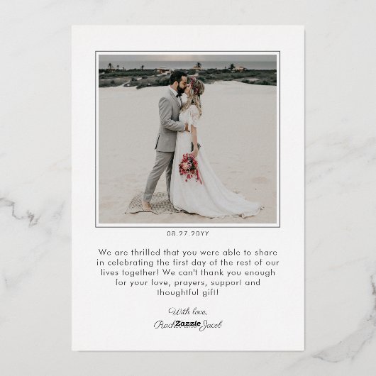 Elegant Gold Foil Script Simple 2-Photo Wedding Folie Uitnodiging (Achterkant)