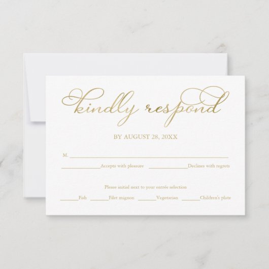 Elegant Gold Foil Script Wedding RSVP Kaart (Voorkant)